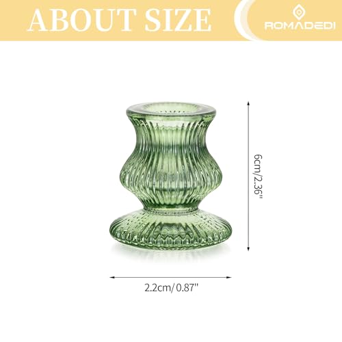 Romadedi Glass Candle Holders for Candlestick - 2 Pcs Green Ribbed Tapered Candle Holder Decor for Table Centerpiece Christmas Party Living Room Dinner Advent - color: Green, size: 2 Pcs