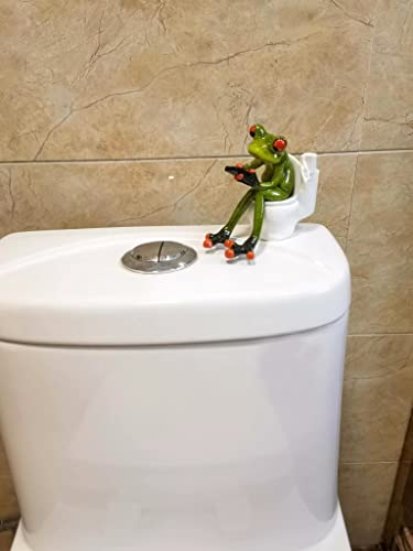 VVGIFTS Frog Figurines Decor Funny Cute Craft Resin Frog Sculpture Statue for Home Office Desk Tabletop Bathroom Decoration, Ornament Gift (Frog Sitting on Toilet) - color: Frog Sitting on Toilet