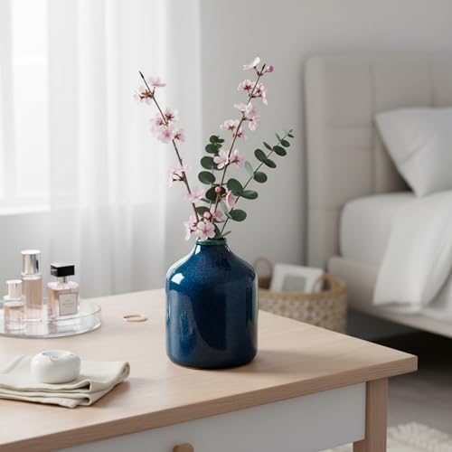 Sunddo 5 Inch Samll Blue Vases Home Decor - Farmhouse Ceramic Flower Vase for Living Room, Coastal Decorative Vases, Wedding Centerpieces, Window Sill, Desk, Nightstand Decor - color: Dark Blue, size: 5 inch