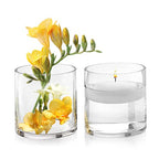 Enova Floral Clear Glass Cylinder Vase 6 x 6 Inches Round Flower Vase, Pillar Candle Hurricane Floating Candle Holder Vase, Small Floral Glass Vase for Decoration Home, Wedding Centerpiece (1 Piece) - size: 6W x 6H