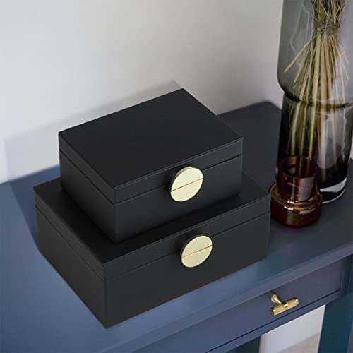 HofferRuffer Faux Leather Jewelry Boxes, Decorative Boxes Storage Accessory Organizer with Gold Hardware Decor, Classic Vegan Leather Set of 2 Pieces (Black) - color: Black