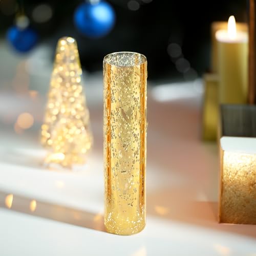 WGVI Hurricane Candle Holder Sleeve, W: 2.5", Ht: 10", Gold Speckled Glass Cylinder Open Both Ends, Chimney Tube Shade, 1 Piece - size: 2.5x10"H