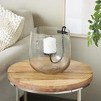 Deco 79 Glass Decorative Candle Holder Candle Stand with Black Metal Accents and Brown Speckles, Candlestick Holder 9" x 10" x 10", Clear - size: 9" x 10" x 10"