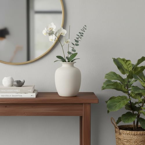 Rustic Farmhouse Vase for Pampas Grass, Beige Ceramic Vase for Flowers, 7 Inch Boho Vases for Home Decor, Aesthetic Desk, Night Stand, Book Shelf Decor - color: Beige