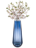 Flower Vase - Glass - Blue - Colored - Thick - 13.9" H - Square Top - Optic Design - European Made - by Barski