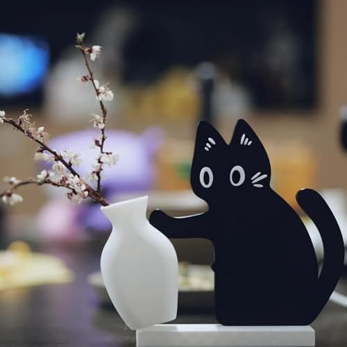 Cat Push Flower Vase for Home Decor Cute Vases for Table Room Decor Unique Lollipop Vases for Women (Big+Small Black) - size: Big+Small Black
