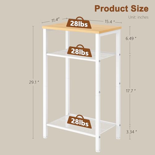Hoctieon 2-Set 3 Tier End Table, Telephone Table Set of 2, Tall Side Table with Storage Set of 2, Small Nightstand for Small Spaces, Metal Frame, White and Yellow Oak - color: White+yellow Oak, size: 2 Pack