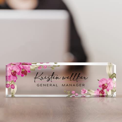 Custom Desk Name Plate Personalized, Acrylic Name Plate for Desk, Office Desk Decor for Women and Men, Employee Appreciation Gifts Office Gifts for Boss, Manager, Teacher, Nurse (Butterfly Orchid) - color: Butterfly Orchid