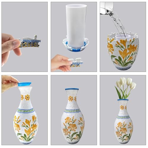 3D Puzzle Vase Unique Flower Vase for Adults Made by 160 Curved Plastic Puzzle, Relax Puzzles for Adults, DIY Jigsaw Creative Gift for Parents & Housewarming - color: Summer