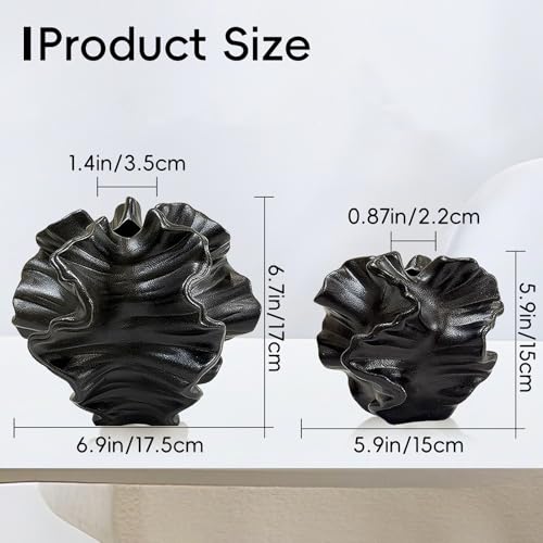 Ceramic Vase, Set of 2 Black Vases for Home Decoration, Flower Vase Minimalist Nordic Boho Style for Modern Farmhouse Decor, Living Room; Kitchen; Coffee Table; Dining Table; Office;Bedroom - color: 2 Black Ceramic Vases