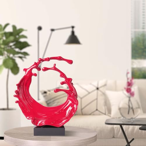 Abstract Sculpture Decor Modern Art Gift Sea Wave Figurine Table Centerpiece Statue for Bookshelf Desktop Home Red 16.5 Inch - color: Red