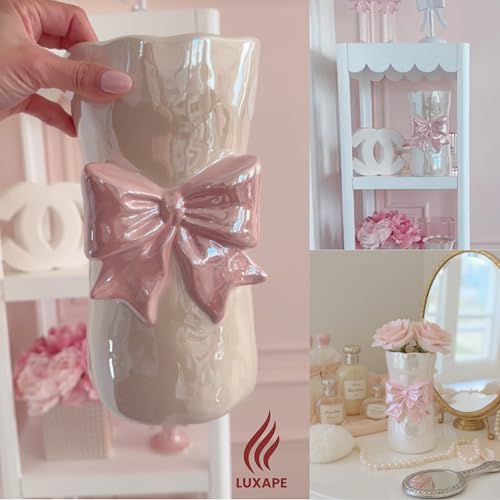 Bow Flower vase, Bow vase for Flowers, Pink Bow Ceramic Vase – Cute Vase with Shiny Glaze, Modern vase Decor (Pink Bow)