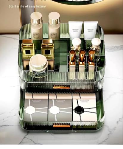 MIUOPUR Makeup Organizer with Stackable Drawers, Bathroom Vanity Organizers and Storage, Ideal for Desk and Dresser Countertops, Great for Cosmetics, skincare, Lipsticks, Nail Care -Green - color: Clear Green, size: Tray and Drawer