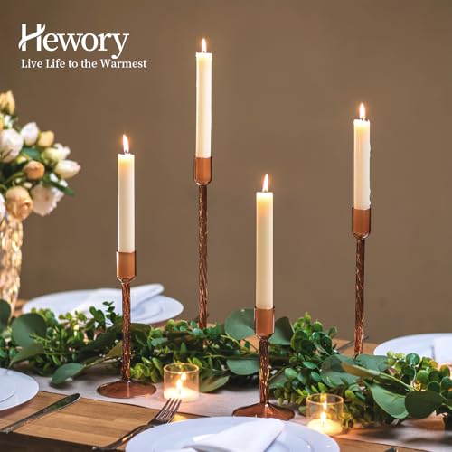 Hewory Glass Taper Candle Holders: 4 Pcs Brown Vintage Candlestick Holders Tall Candle Sticks Holder Decor, Glass Candle Holder for Table Centerpiece Wedding Christmas Advent Holiday Party Decorations - color: Brown