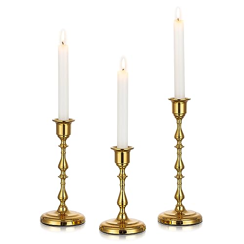 Brass Candlestick Holders Vintage: Gold Taper Candle Holder Metal Candle Sticks Holder Antique Decoration for Dinning Table Mantel Wedding Centerpieces Christmas Party Set of 3 - size: 1 Set(3 Pcs)