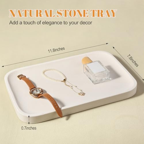 Koville Marble Tray, 12"x8" Natural Stone Vanity Tray for Countertop Bathroom Kitchen Dresser, Decorative Marble Catchall Trays for Perfume Jewelry, Rectangular Serving Tray(Beige) - color: Beige