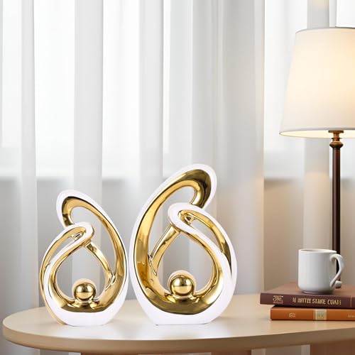 Home Decor Accent,Porcelain Art Mid Century Bookshelf Decorations,Gold Centerpieces for Tables,Abstract Ceramic Statue Sculpture for Coffee Table Mantel Tv Stand Centerpieces (White Gold, Small) - color: White Gold, size: Small