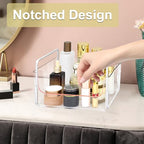 Clear Makeup Organizer Tray with Handles Bathroom & Vanity Storage for Cosmetics, Skincare - Countertop Organizer Kitchen Cabinet Storage Tray