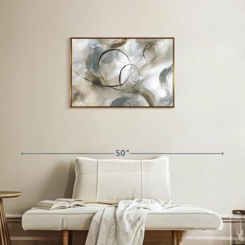 ElephantStock - Allegro Wall Art - Horizontal Floating Framed Canvas - Living Room Wall Decor - Painting Strokes And Lines Framed Canvas Art - Gray And Brown Decor by Nan - 31" x 21" - color: Floating Frame Gold, size: 30"L x 20"W