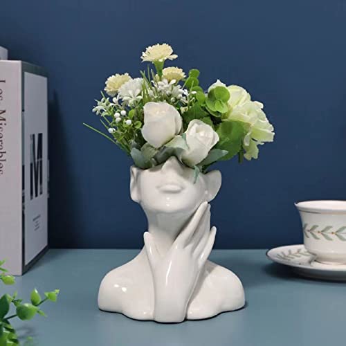 Face Vase Unique Ceramic Vase for Room,Office,Home Decor,White,B - style: White-B