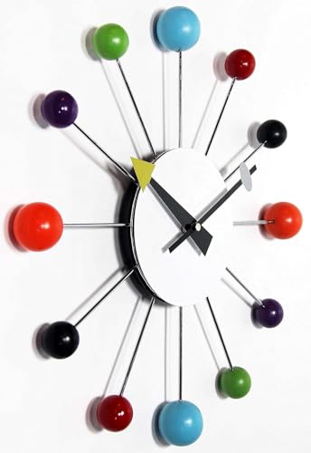 Infinity Instruments Orb Spoke Midcentury Modern 15 inch Retro Starburst Ball Wall Clock Quiet Quartz Movement Mid Century Decorative, Multi, Multicolor - color: Multicolor