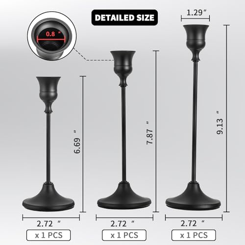 CHILL RECIPE Black Candlestick Holder Tall Taper Candle Holder for Home Decor Table Centerpiece Party Festival Decorations (1 Set 3Pcs) - color: Black, size: 1 Set-3Pcs