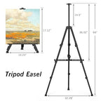 Art Painting Tripod Easel Stand - Portable Adjustable Display Artist Metal Easel with 1 Bag for Tabletop/Floor Painting, Height from 17 to 66 inches, Sturdy for Drawing, Displaying - Black - style: Black
