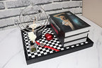 MCBZ Living Room Coffee Table Decorative Tray, Food Service Tray, Leather Ottoman Tray,with Metal Handles 16.5 x 12.6 in (Black and White Grid) - color: Black/White Checkerboard
