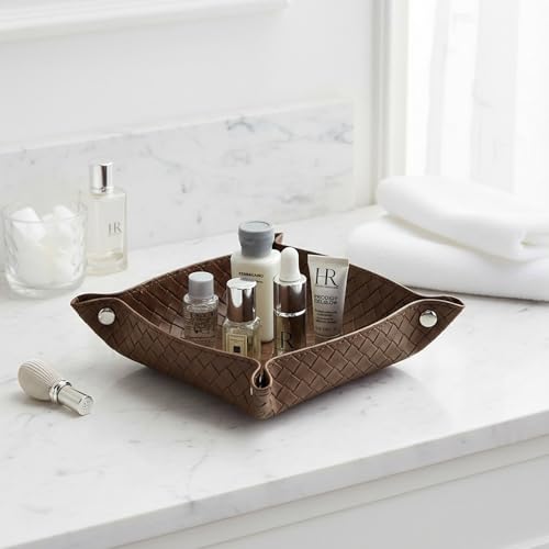 UnionBasic Small Valet Tray, Jewelry Tray for Rings Watches Earrings, Entryway Catchall Caddy for Coins Keys Change, Nightstand Bedside Valet Holder, Trays for Electronic Gadgets, Woven Coffee - color: Woven Coffee, size: 5.4" x 5.4" x 1.6"