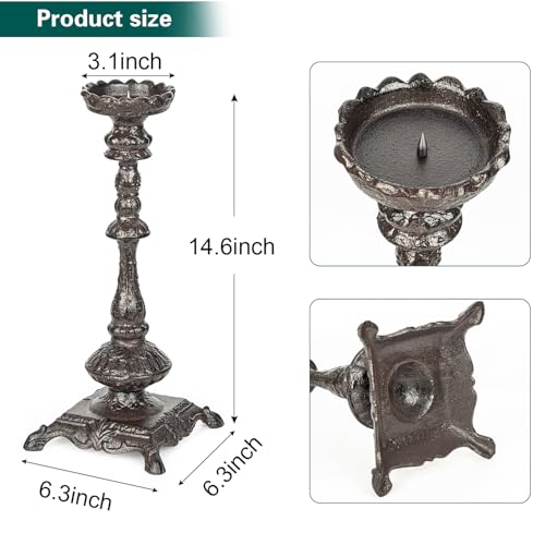 Sungmor Heavy Duty Cast Iron Candlestick Holders - Handcrafted Vintage Candelabra - 37CM/15Inch Tall 1-Head Candle Holder - Decorative Pillar Candle Stand for Christmas Birthday Wedding Home Party - color: Tall: 14.6in. - 1pc