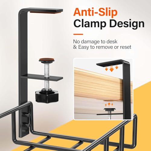 3 Pack Cable Management Under Desk Tray, 47.1" No Drill Under Desk Wire Management with Upgraded Clamp, Metal Cord Organizers with Cable Organizers, PC Cord Organization Rack, Black - color: Black, size: 3 Pack (Standard)