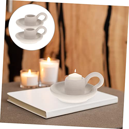 MAGICLULU 2pcs Nordic Ceramic Candle Holder Compact Table Decor for Dining Home Bar Accent with Chic Minimalist Design