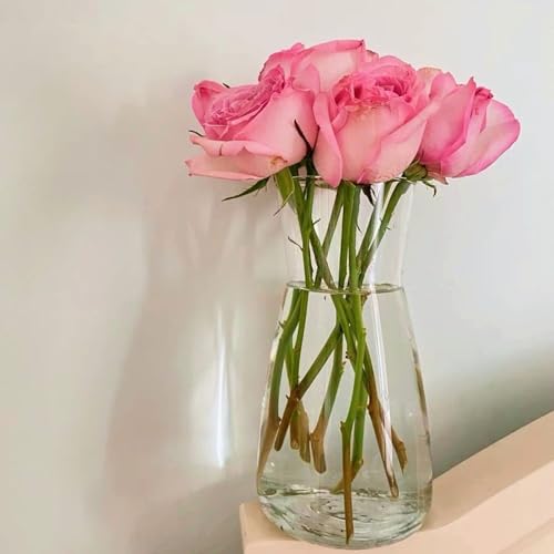 DARENYI Clear Glass Vase for Centerpieces, Home Decor, 8 inch Tall Large Opening Glass Flower Vase for Bouquet, Shelf, Centerpiece, Living Room, Office, Wedding or Gifts - size: 3.34" Dia 8" H