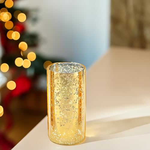 WGVI Hurricane Candle Holder Sleeve, W: 3", Ht: 6", Gold Speckled Glass Cylinder Open Both Ends, Chimney Tube Shade, 1 Piece - size: 3x6"H