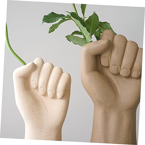 IMIKEYA Handmade Ceramic Flower Arrangement Vase Light Brown Couple Hand Shaped Table Ornament Unique Desktop Decoration for Home Office Bookshelf Display Boho Style Ceramic Vase Decor