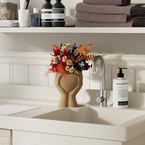 8 Inch Heart Hand White Ceramic Vase - Unique Modern Aesthetic Flowers Vase for Living Room Bedroom Office Kitchen Table Centerpiece or Shelf Decor - Gifts for Wedding Bridal Shower Women Mom (Brown) - color: Brown
