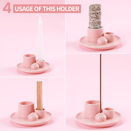 Palo Santo Sticks Holder, Multi-Purpose Handmade Ceramic Incense Burner for Palo Santo Incense Sticks, Sage Holder for Burning, Ash Catcher Tray for Meditation Yoga Room (Pink) - color: Pink