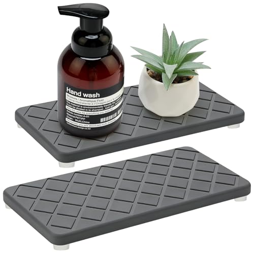 Water Absorbing Stone Drying Tray for Kitchen Counter Decor Bathroom Sink Organizer Soap Dish Dispenser Tray Diatomite Stone Fast Quick Drying Mat Bathroom Vanity Trays Sponge Holder Drink Coasters - color: Dark Grey Quilted