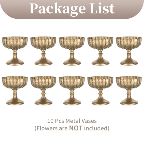 Sziqiqi Gold Urn Vase for Wedding: 7.9in Large Compote Vases Centrepieces with Crystal Beads for Table Decorations - Set of 10 Metal Urn Vases for Flower Arrangement Bowl Vase for Party Anniversary