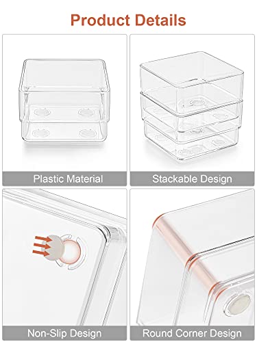 SMARTAKE 16-Piece Drawer Organizer with Non-Slip Silicone Pads, 5-Size Desk Storage Tray for Makeup, Jewelries, Utensils in Bedroom Dresser, Office and Kitchen, Clear - size: Medium