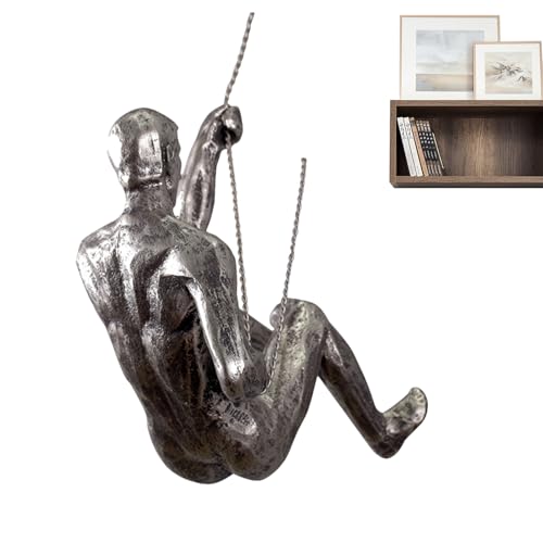 Climbing Man Wall Sculpture – Resin Decor Figure, Modern Art Accent, Black Home Ornament | Unique 3D Hanging Statue Piece, Artistic Abstract Wall Decoration Setup Living Room Bedroom Workplace Design - size: Trumpet left hand, style: Silver