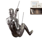 Climbing Man Wall Sculpture – Resin Decor Figure, Modern Art Accent, Black Home Ornament | Unique 3D Hanging Statue Piece, Artistic Abstract Wall Decoration Setup Living Room Bedroom Workplace Design - size: Trumpet left hand, style: Silver