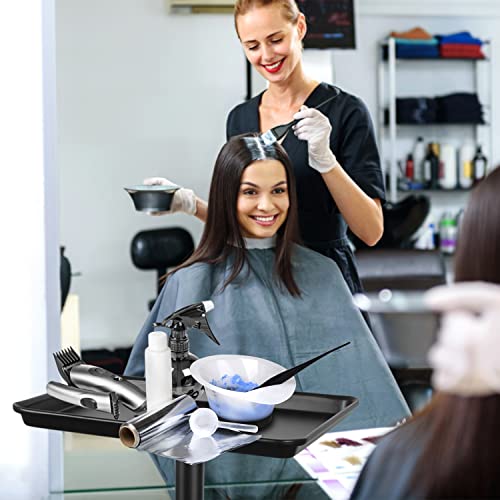 Salon Tray on Wheels, Metal Feet Salon Tray Cart, Salon Rolling Tray with Adjustable Height, Dentist Tray, Tattoo Tray for Salon and SPA Use - color: Dark Black