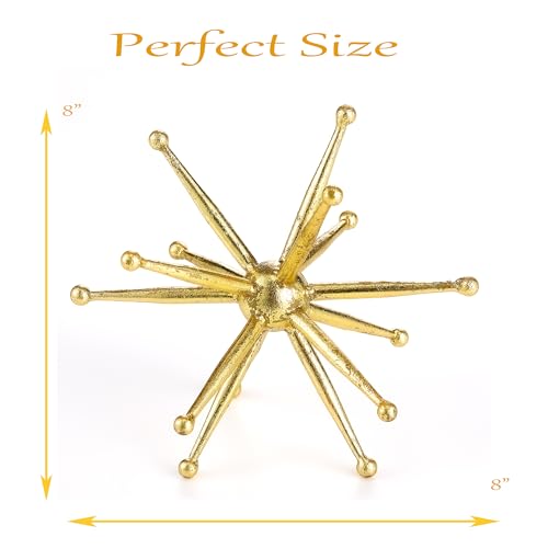 8" Gold Decorative Sphere, Metal StarburstTabletop Sculpture, Abstract Tabletop Decorative Ball for Home Metal Sphere Decor