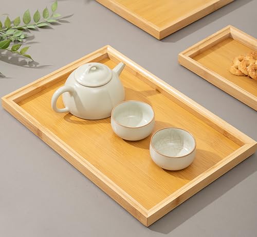 2 Pcs 8.7 Inch x 5.1 Inch Trinket Tray, Bamboo, for Serving Trays Towel Storage Dish Plate Tea Fruit Trays Jewelry Plate Decorative Storage Tray (S)