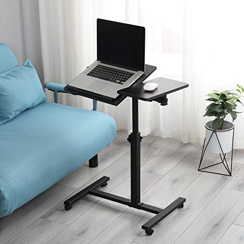 TigerDad Overbed Bedside Desk Mobile Rolling Laptop Stand Tilting Overbed Table with Wheels Height Adjustable Tray Table for Laptop Bed Sofa Side Table (Black) - color: Black