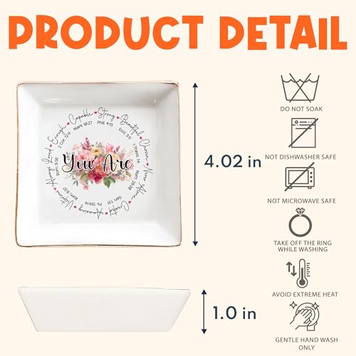 Christian Bible Verse Jewelry Dish Gift for Women, Faith 4" Ceramic Jewelry Tray, Christian Inspiration Gifts - Mother's Day, Birthday, Religious Gift - Communion, Confirmation Gifts for Teen Girls - color: You Are Round
