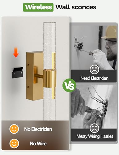 JOFIOS Battery Operated Wall Sconce Set of 2,3CCT,Dimmable,10400mAh,Gold Modern Rechargeable Wall Sconce with Remote,Wireless Wall Lights for Bedroom,Living room,Hallway(15.3 inch) - color: Gold