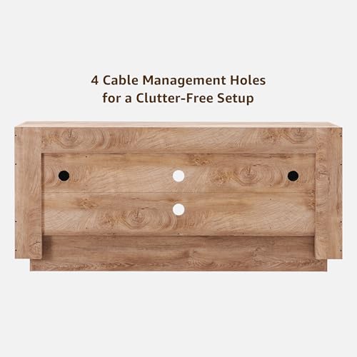 OKD Modern 70" TV Stand, Entertainment Center for TVs Up to 80", Media Console with Large Open Storage & Side Cabinets, Thick Wood Design for Living Room, Light Knotty Oak - color: Light Knotty