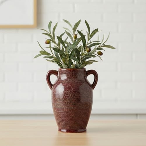 Sunddo Brown Ceramic Vase 8 Inch - Rustic Decorative Flower Vase with 2 Handles, Farmhouse Decor, Bedroom, Bathroom, Bookshelf, Mantel, Living Room Decor - color: Brown - 8, size: 8 Inch
